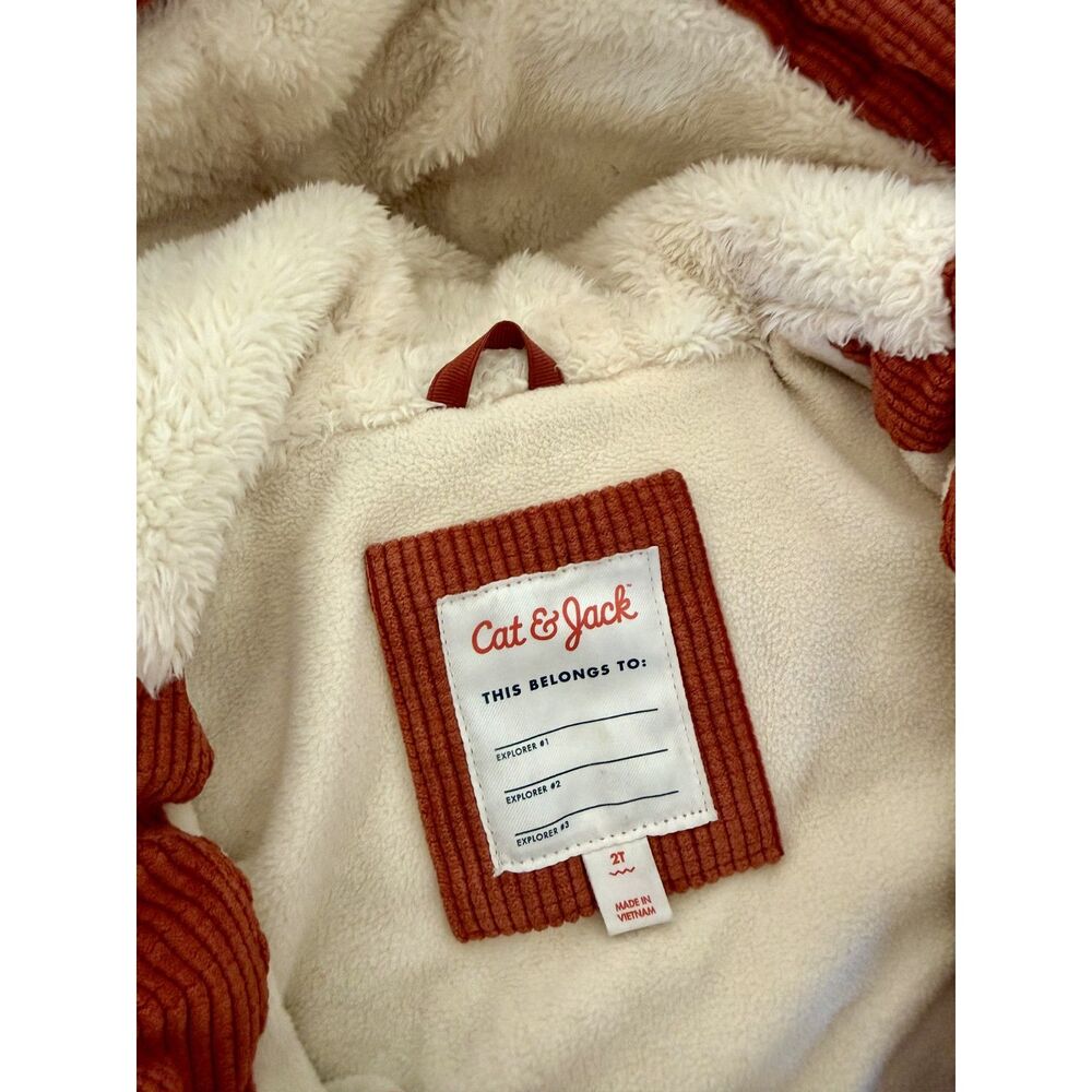 Cat & Jack Toddler Winter Coat 2T Rust Corduroy Sherpa Lined Hooded Jacket - Picture 2 of 4
